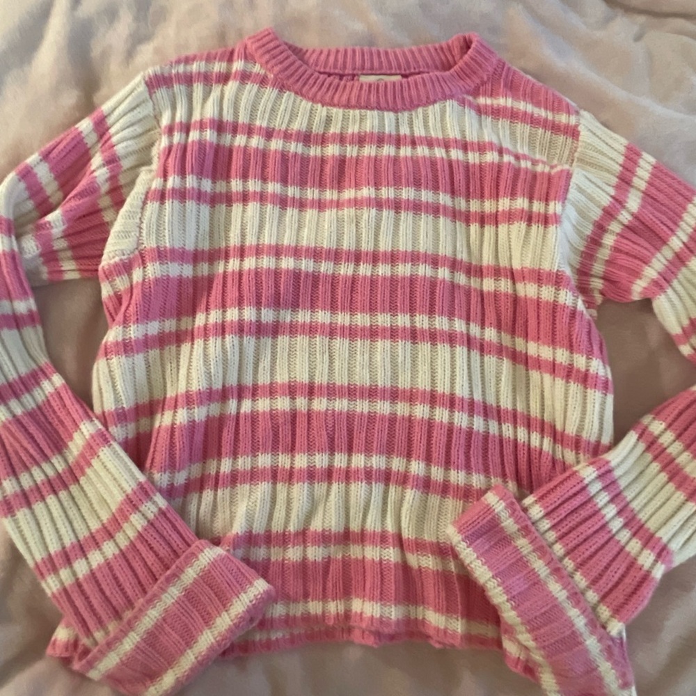 pink and white sweeater, size small